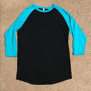 DR Dream U.S.A. Black and teal baseball tee.